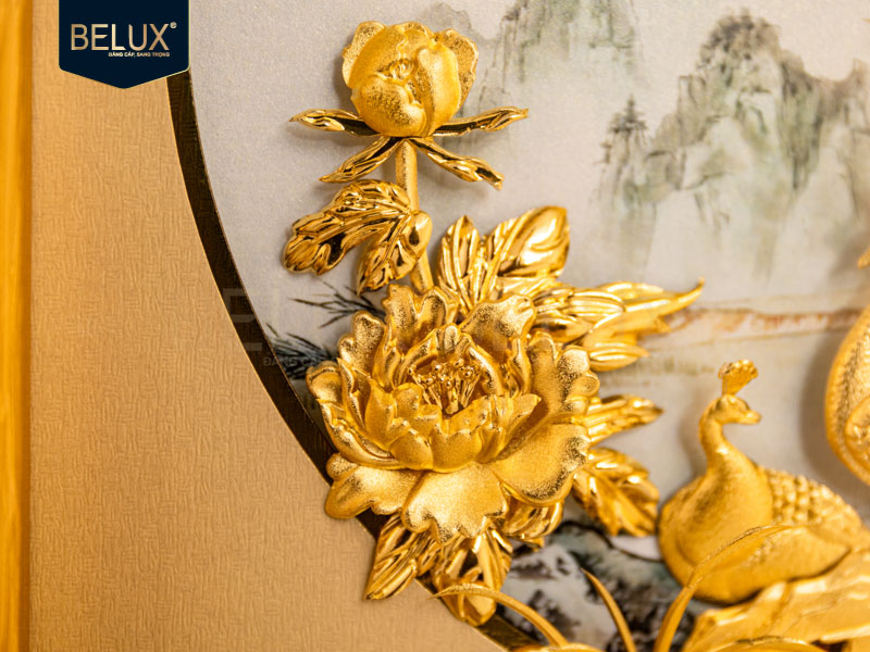 Tranh Đôi Công Dát Vàng 24k 28x28cm